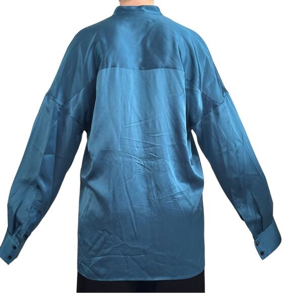 Haider Ackermann Silk Charmeuse Shirt in Turquoise Oversize FR 34 - Picture 12 of 13